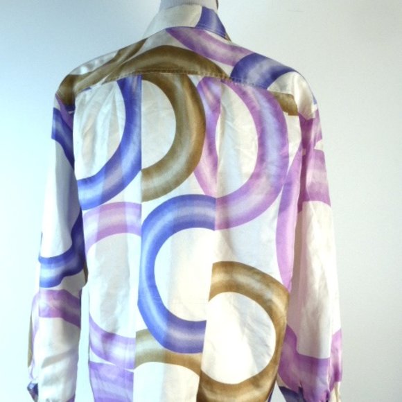 SALVATORE FERRAGAMO silk print shirt + scarf tie 6 vintage oversized white pink - Picture 5 of 7